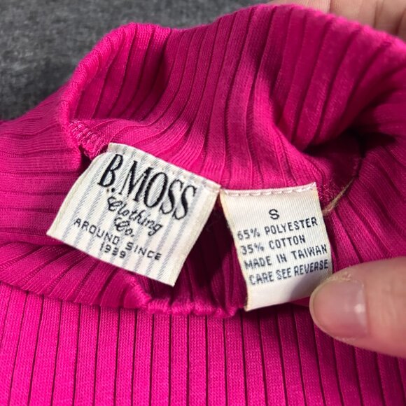 Vintage B. Moss‎ Sleeveless Sweater Women's Small Turtleneck Hot Pink Ribbed - Picture 5 of 9